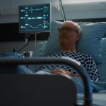 Sick elderly man with health problems staying in hospital